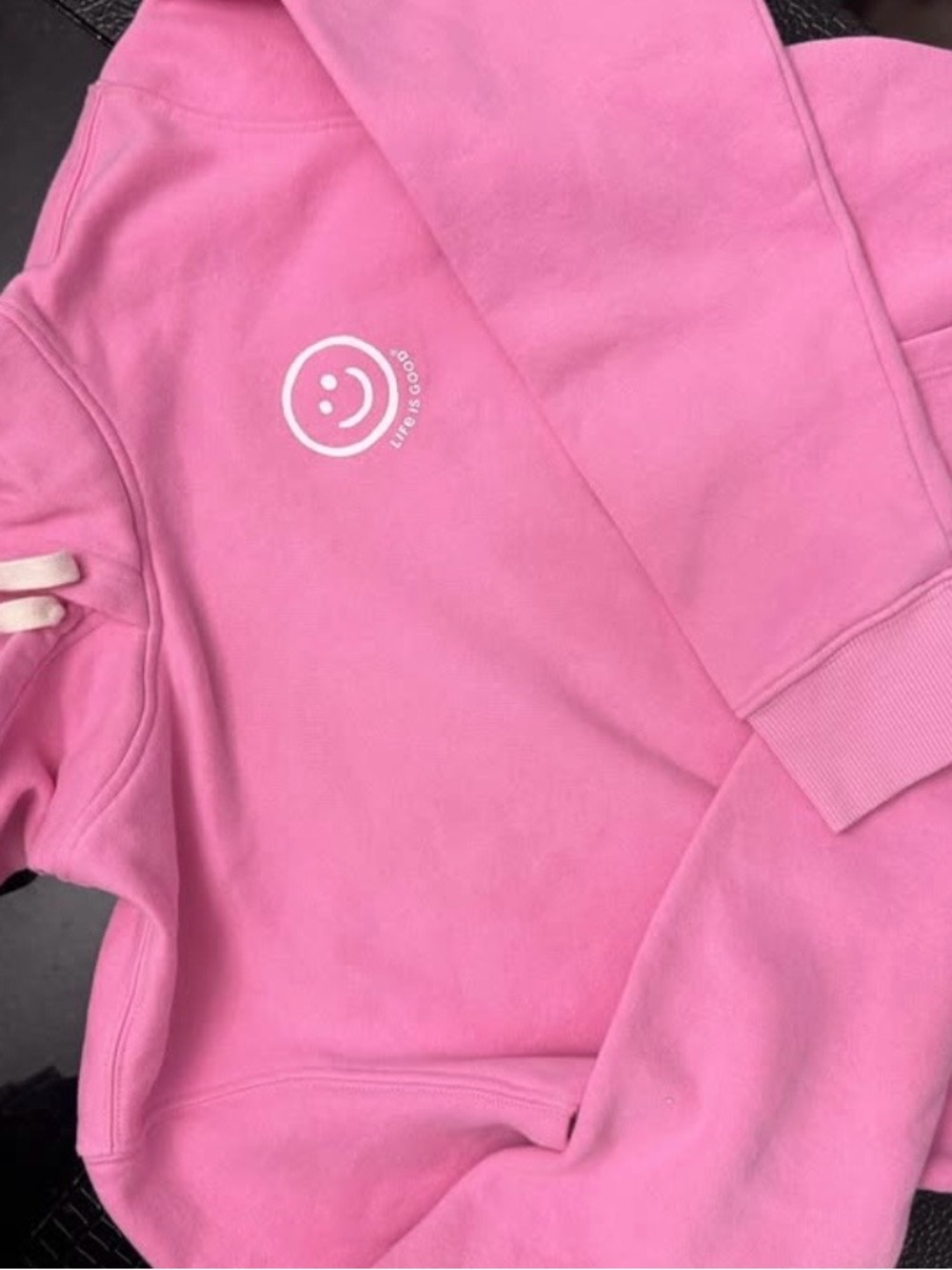 Life Is Good Pink Smiley Crewneck Sweatshirt